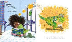 Never show a T rex a book by Rashmi Sirdeshpande